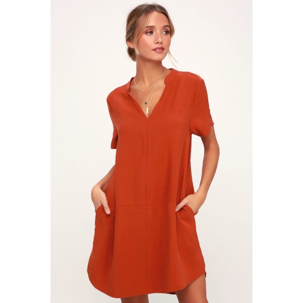 Lulu’s Siesta Rust Orange Short Shift Dress